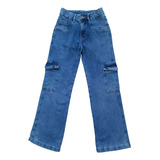 Calça Cargo Jeans Feminina Pantalona Infantil Juvenil 10-16