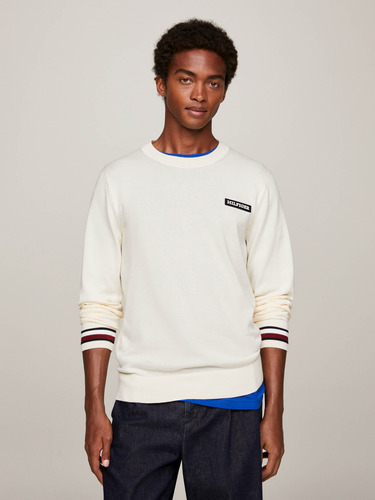 Suéter Global Stripe Blanco Con Logo Tommy Hilfiger Hombre