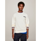 Suéter Global Stripe Blanco Con Logo Tommy Hilfiger Hombre