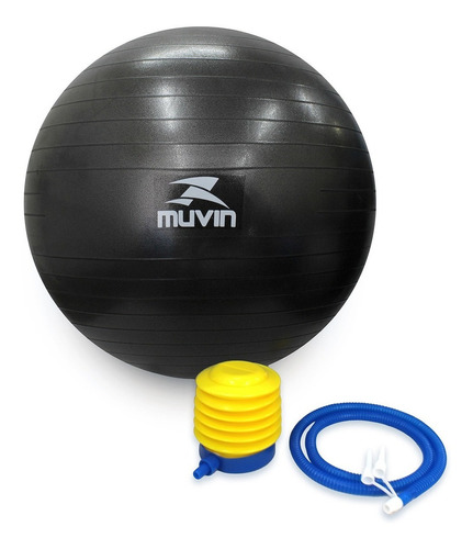 Bola De Pilates 55cm Muvin  Antiestouro  Suporta Até 300kg  Com Bomba  Ginástica  Fitness  Pilates  Yoga  Fisioterapia  Flexibilidade  Fortalecimento  Tonificação  Fácil Limpeza Cor Preto