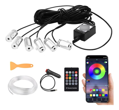 6 En 1 Led Rgb Auto Interior Tira Ambien Luz 8m Fibra Optica