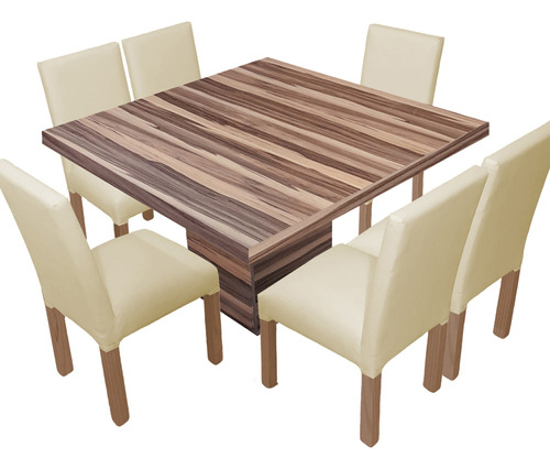 Juego Comedor Mesa Db130x130+ 6 Sillas Ecocuero