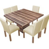 Juego Comedor Mesa Db130x130+ 6 Sillas Ecocuero