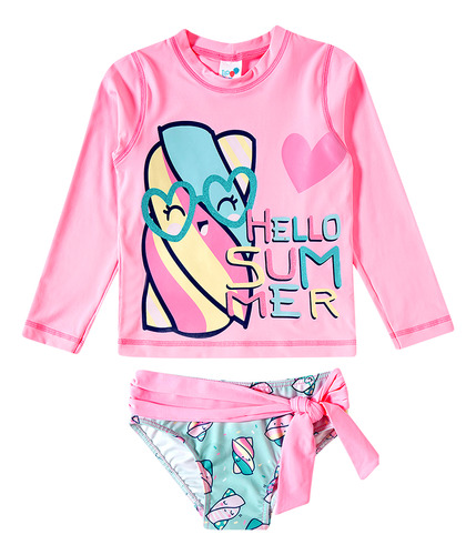 Conjunto Praia Camiseta E Calcinha C/ Protecao Uv Infantil