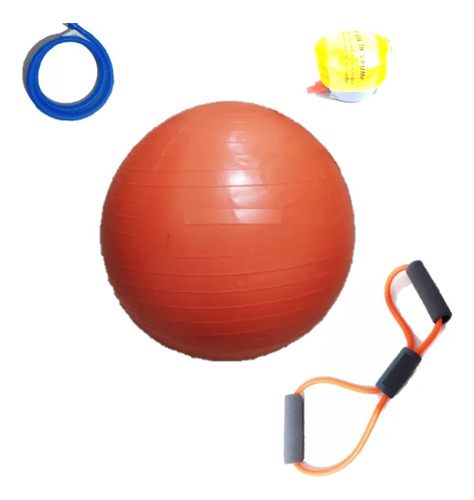 Pack Pelota  65cm Bomba Liga Multifuncional Pecho Naranja