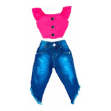 Conjunto Infantil Roupa De Blogueirinha Cropped Calça Jeans 