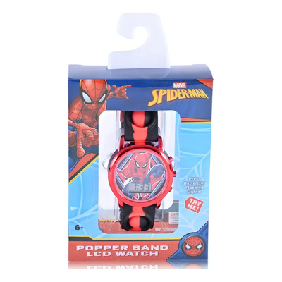Reloj Con Luces Marvel Spiderman Para Niños Correa Negro Con Rojo Popper | Envío gratis