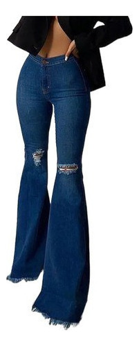 Jeans De Mujer Cintura Media Pantalones Acampanados Lavados