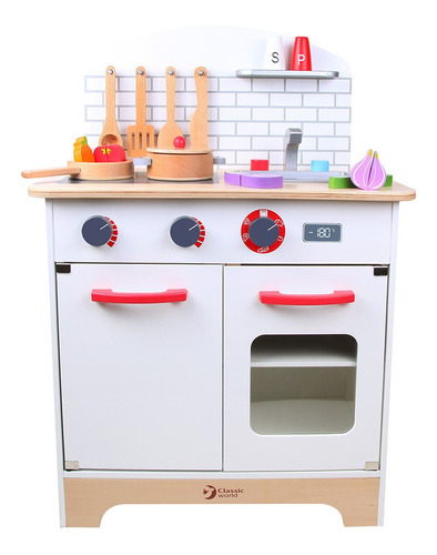 Cocina De Madera Completa Horno Y Accesorios Classic World Color Blanco