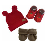 Roupinha Infantil Vermelho Kit Com Touca Luva E Sapatinho