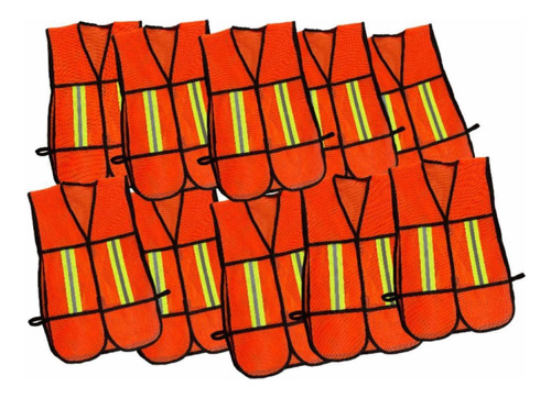 10 Chaleco De Seguridad De Malla Naranja Con Reflejante