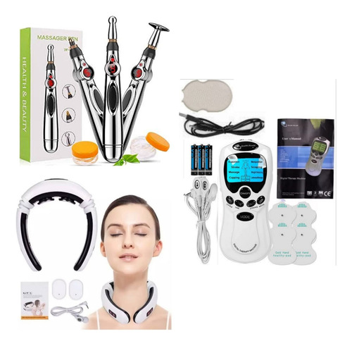 Kit Electroestimulador Tens, Cervical Y Pluma Acupuntura 