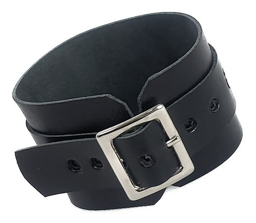 Bracelete Pulseira Em Couro Com Fivela Rock Metal Moto