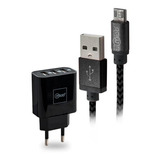 Kit Accesorios 2 En 1  Cable Micro + 220v 3 Usb Mlab