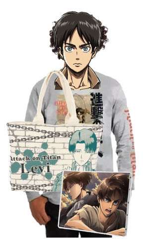 Lote Bolsa Tote Levi Eren Attack On Titan Shingeki Canvas