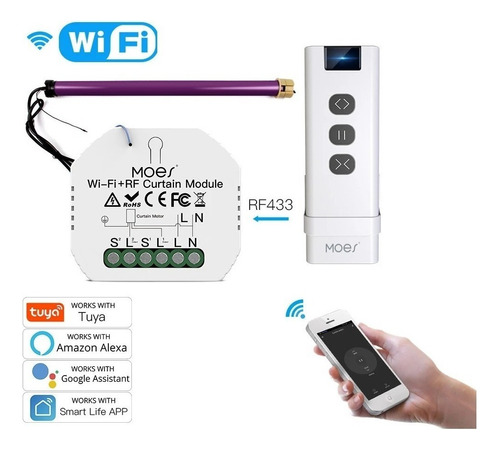 Interruptor Wifi + Controle Rf Persiana Toldo Alexa Google 