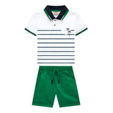 Conjunto Infantil Menino Camisa Polo Marinho E Bermuda Sarja