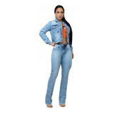 Kit Jaqueta E Calça Feminina Jeans Claro Com Lycra Set For 