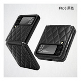 Capa De Telefone Galaxy Z Flip 3 5g Em Couro Preto Diamante