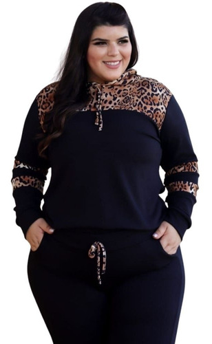 Conjunto Feminino Crepe Plus Size Animal Print Linha Gold