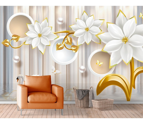 Papel Parede Painel Adesivo Flor Folhagem Rosas Floral 8m²