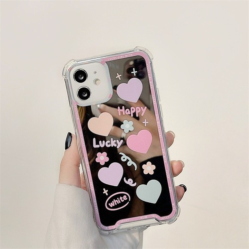 Funda Para iPhone Con Estampado De Corazón Lindo Espejo Maqu