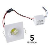 Kit 5 Mini Spot Led Cob 3w Embutir Quadrado 3000/4000/6000k