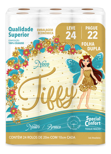 Papel Higiênico Tiffy Folha Dupla 20m Leve 24 Pague 22