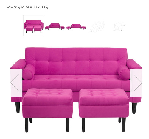 Sillon Rosado 3 Cuerpos + 2 Poufs