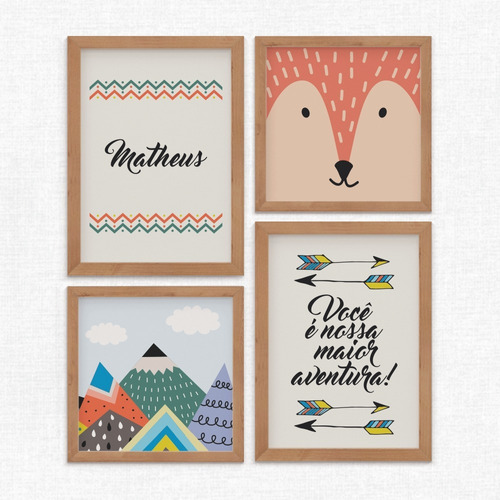 4 Quadros + Moldura Infantil Bebê Frases Personalizado