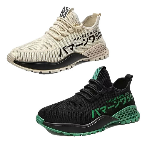 2 Pares Tenis Elásticos Transpirables Casuales Para Hombre