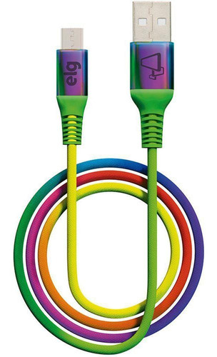 Cabo Colorido ELG Micro Usb Rainbow Em Nylon 1 Metro M510rb