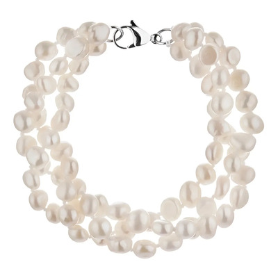 Pulsera 3 Hilos Perlas Cultivadas Blanco Con Plata .925 Diámetro 5 cm | Meses sin interés