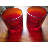 Pack De 2 Vasos De Cristal Rojo De Whiskey Usados