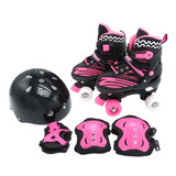 Patins Infantil Quad 4 Rodas Com Kit Proteção Preto E Rosa