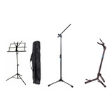 Kit Estante De Partitura+pedestal Microfone + Suporte Violão