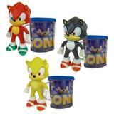 Sonic Amarelo, Preto E Vermelho - Kit Com 3 Bonecos + Caneca