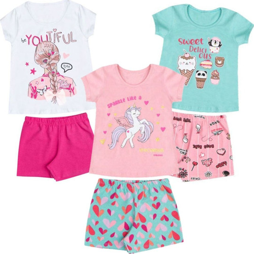 Kit 3 Conjunto Infantil Verão Malha Cotton Fio30 Luxo Menina