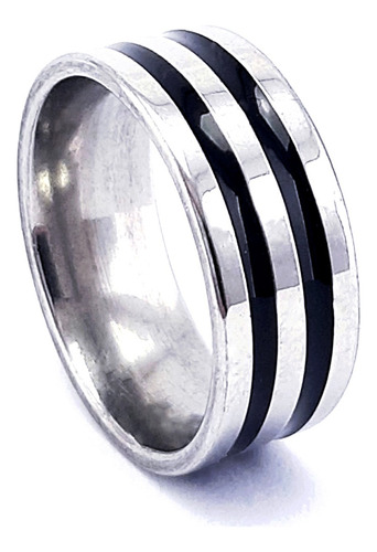 Anel Aço Inox 8mm Prata E Preto Masculino Feminino M446