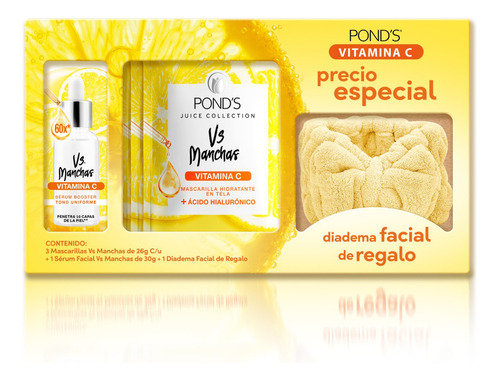 Kit 3 Ponds Vitamina C Serum + 3 Mascarillas + Diadema