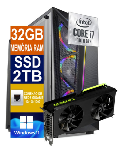 Pc Gamer Cpu I7 10700f / Ssd 2tb / 32gb Ddr4, Rtx 3060ti 8gb