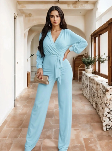 Jumpsuit Elegante De Manga Larga Con Cinturón Ajustable -49