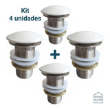 4 Ralo Pia 1 1/4 Ceramica Valvula Click Branca Banheiro Kit4
