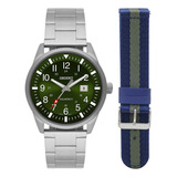 Relógio Orient Masculino Solar + Pulseira Mbss1453 E2sx Cor Da Correia Prata Cor Do Bisel Prateado Cor Do Fundo Verde-escuro