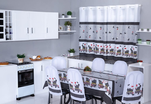 Kit De Cozinha 3 Peças Mesa 6 Lugares Estampada Oxford Luxo