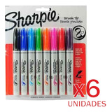 6 Set Marcadores Sharpie Brush Tip Punta Pincel X 8un