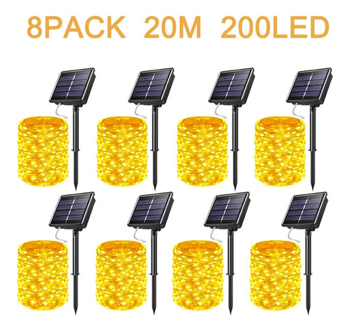 8pack 20m Tira De Luz Navideña 200led Luces Solares Al Aire