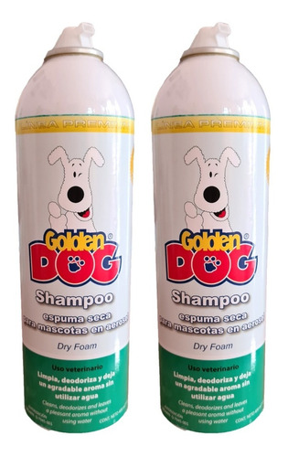 2 Frascos Shampoo Baño Seco Espuma Perros Golden Dog 400ml