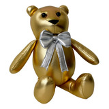 Peluche Oso Dorado Metalico Moño 40 Cm Grande Teddy Bear