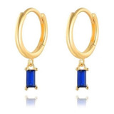 Aretes De Plata 925 Oro 18k Arracadas Zirconias Azul Mujer